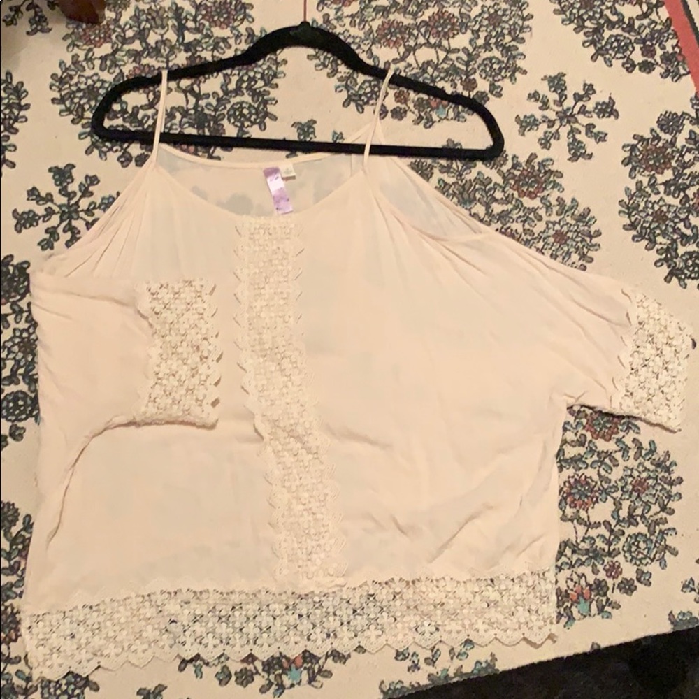 Cream color shoulder cut out bohemian linen top